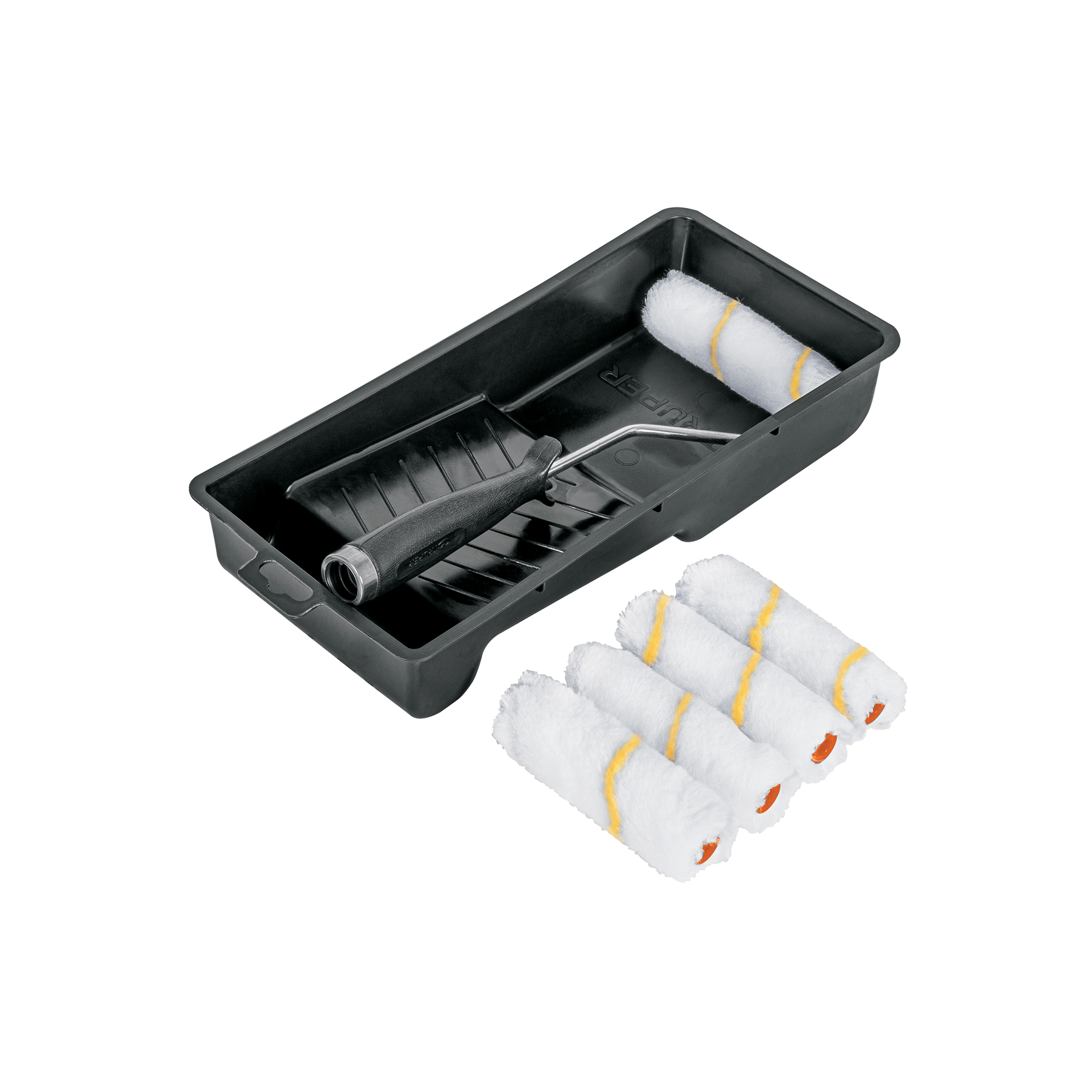 Kit de rodillo para pintar de 4 pulgadas con maneral, charola y 5 felpas - 15023