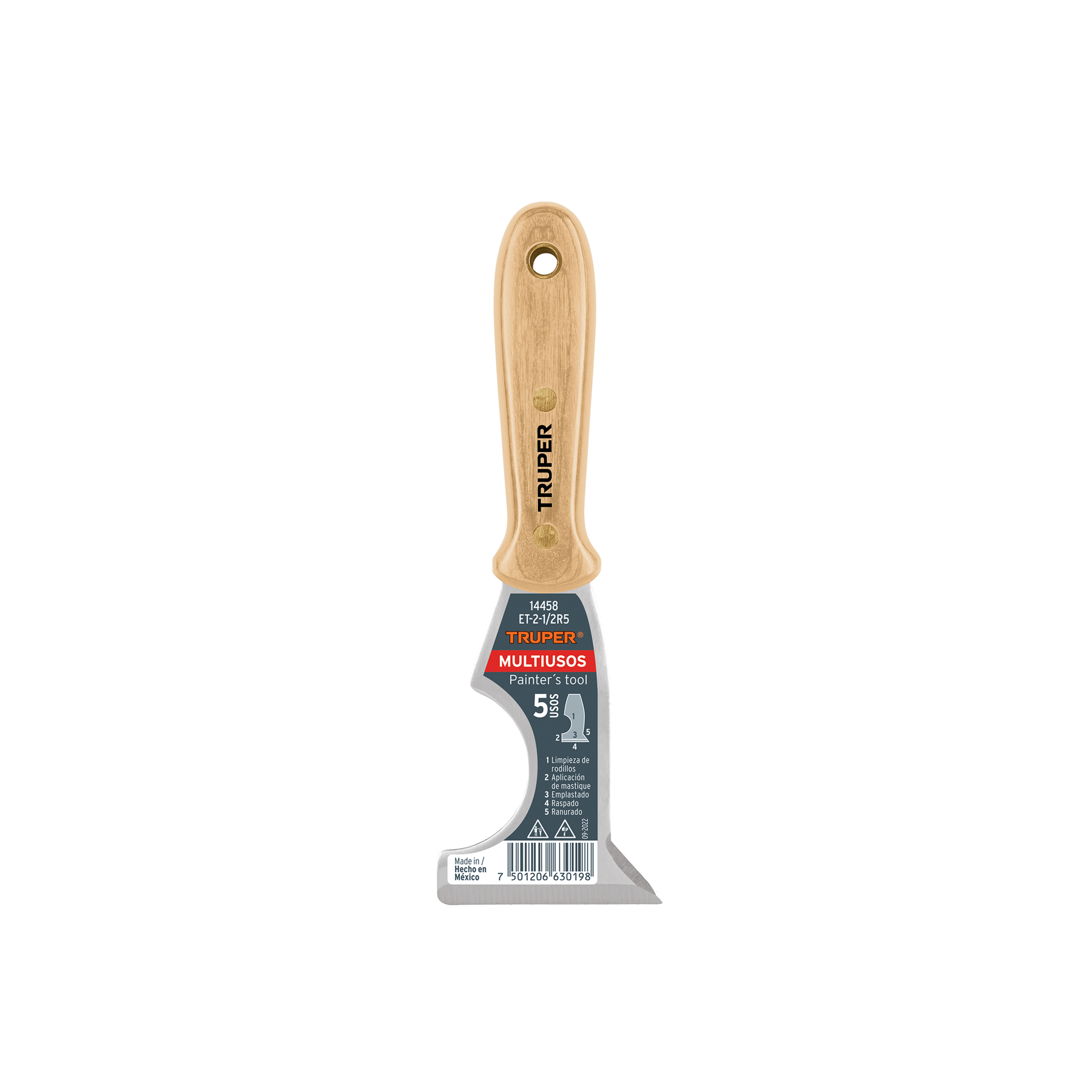 Espátula de 5 usos de 2-1/2 pulgadas con mango de madera - 14458