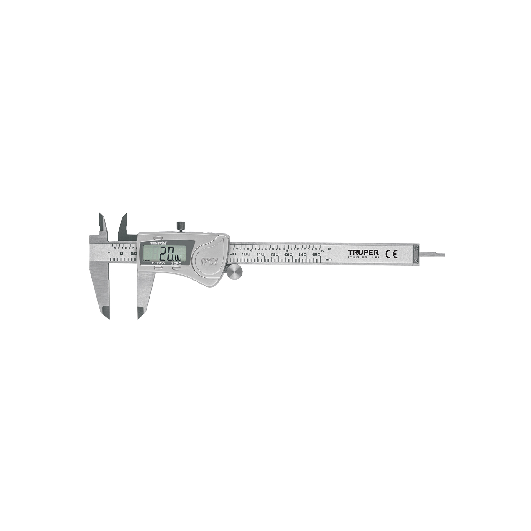 Calibrador vernier digital de 6 pulgadas en acero inoxidable, con lectura en fracciones y mm - 14388