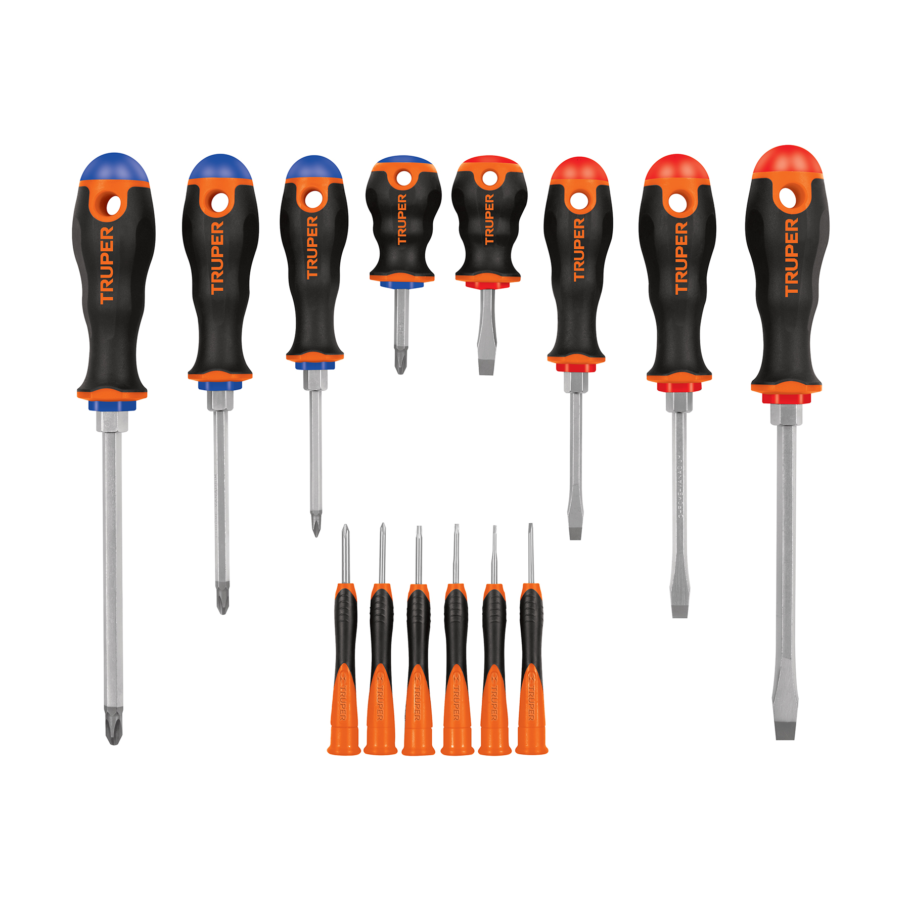 Juego de 14 desarmadores con mango Comfort Grip (8 estándar y 6 de joyero) - 14197
