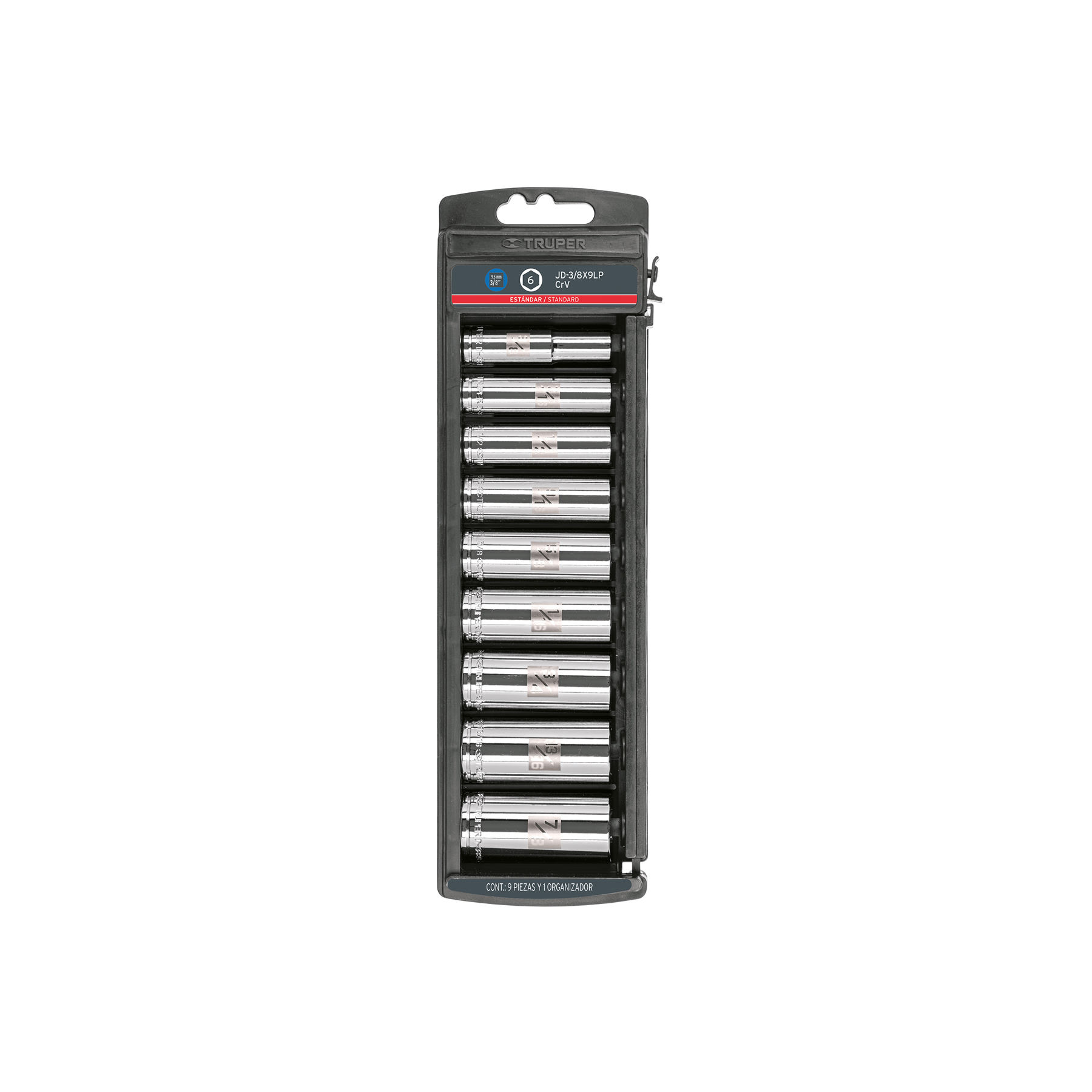 Juego de 9 dados largos cuadro 3/8" std - 14172