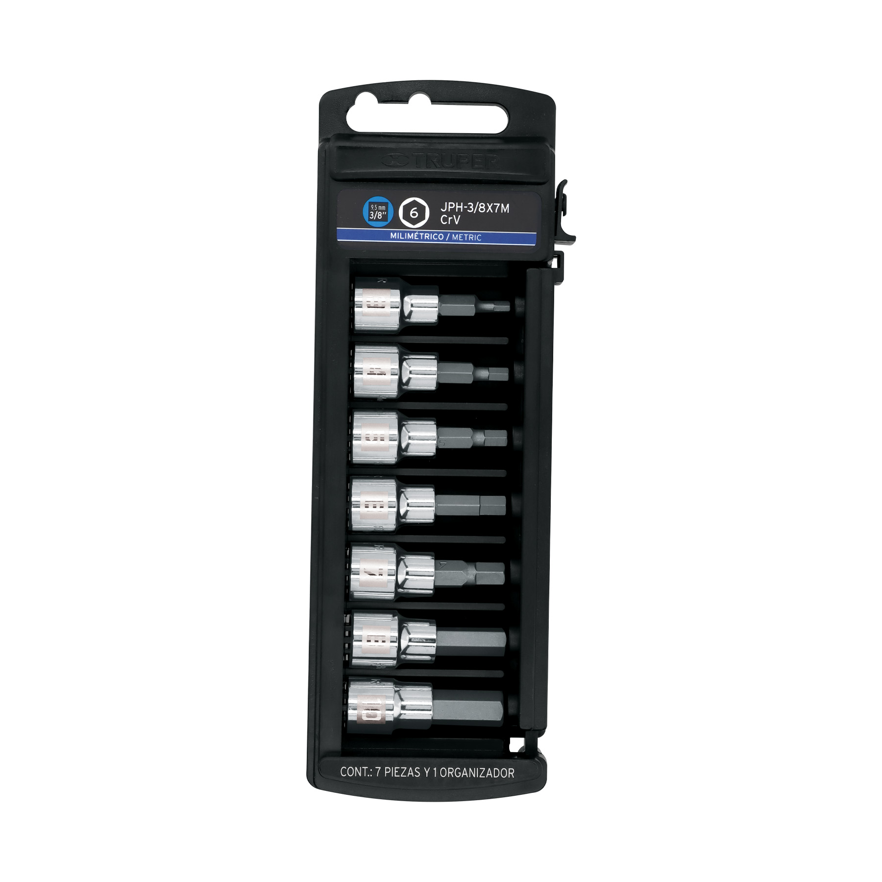 Juego de 7 dados cuadro de 3/8 pulgadas con punta hexagonal en mm - 14170