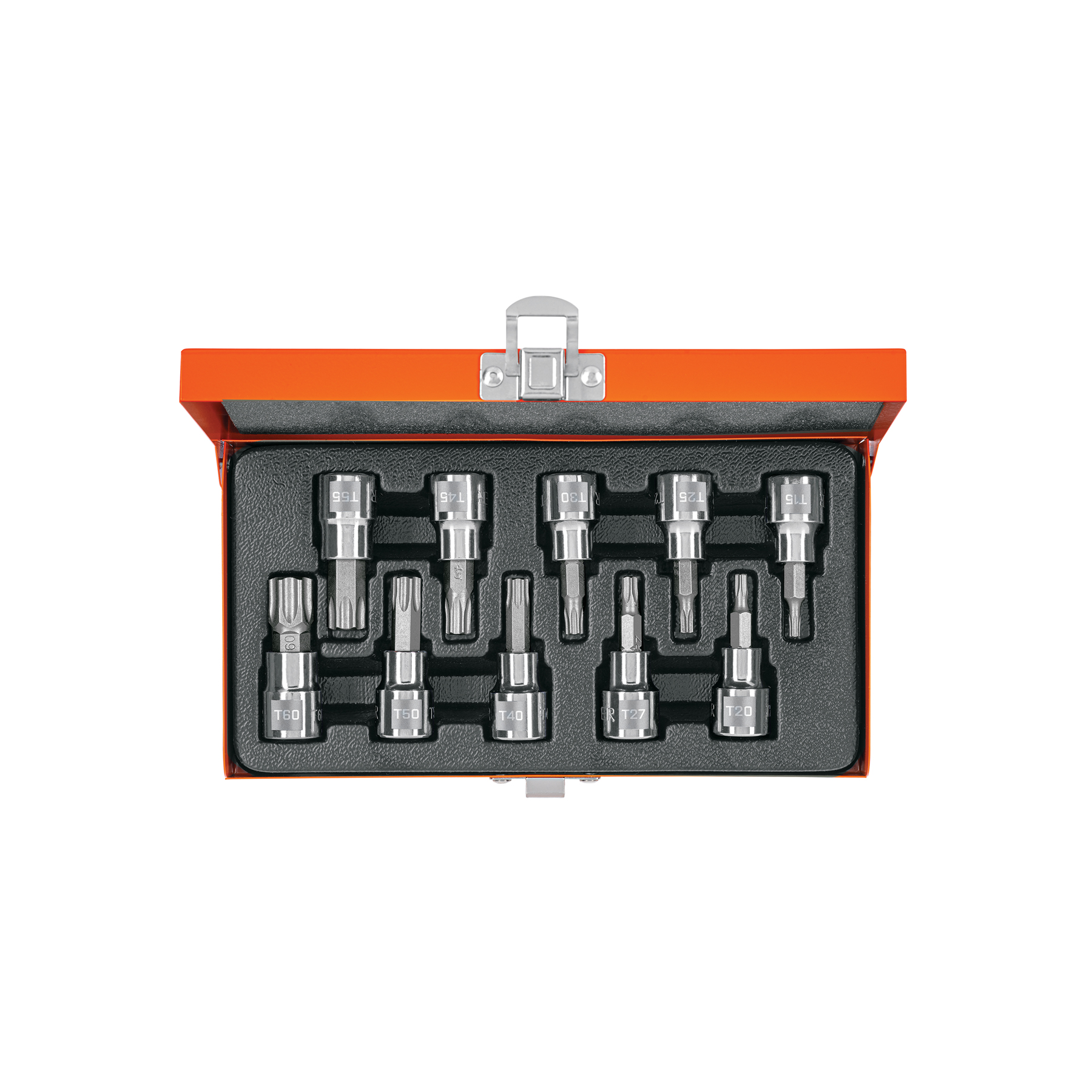 Juego de 10 dados cuadro 3/8" con punta torx en estuche metálico - 13976