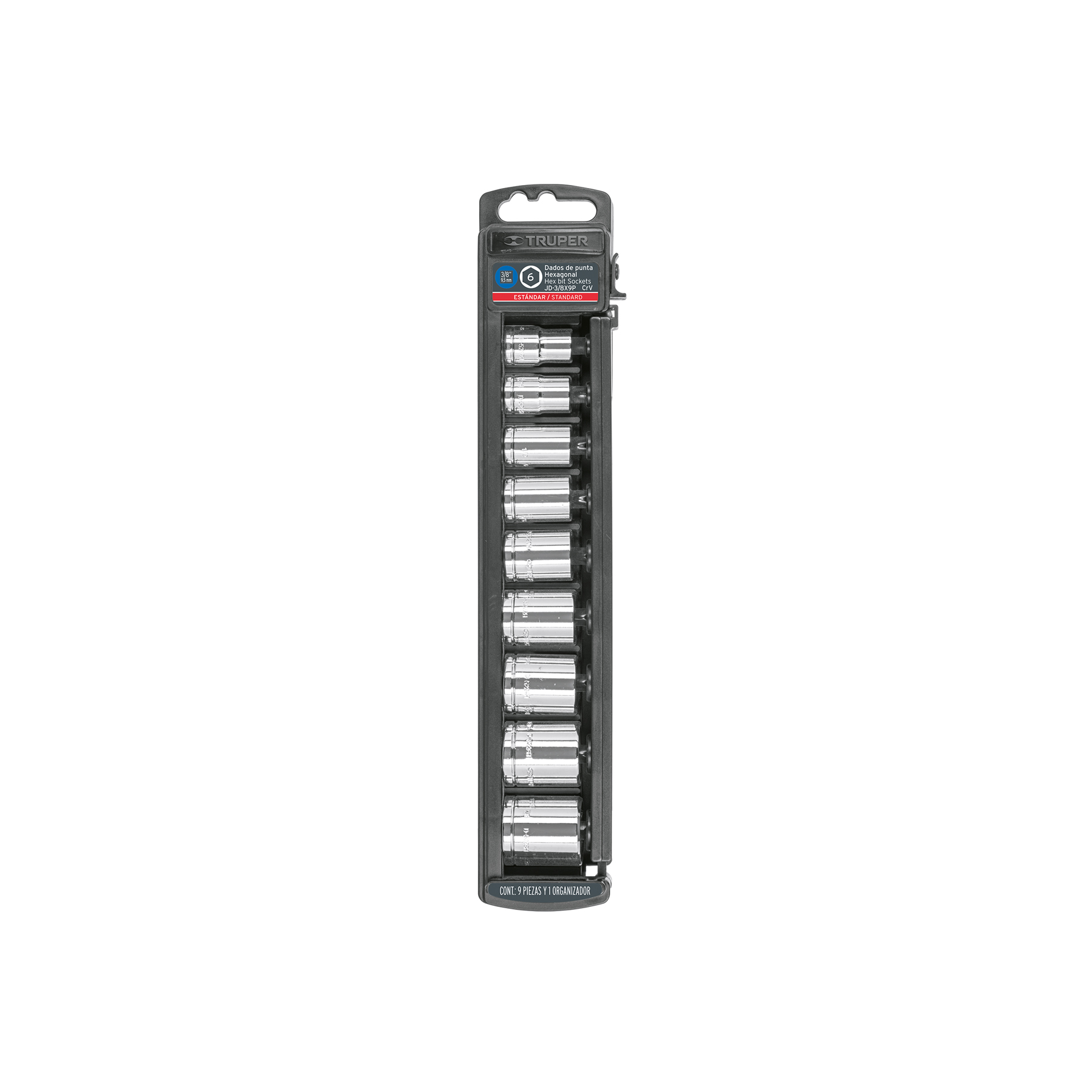 Juego de 9 dados cuadro 3/8 pulgadas estándar, Truper - 13950