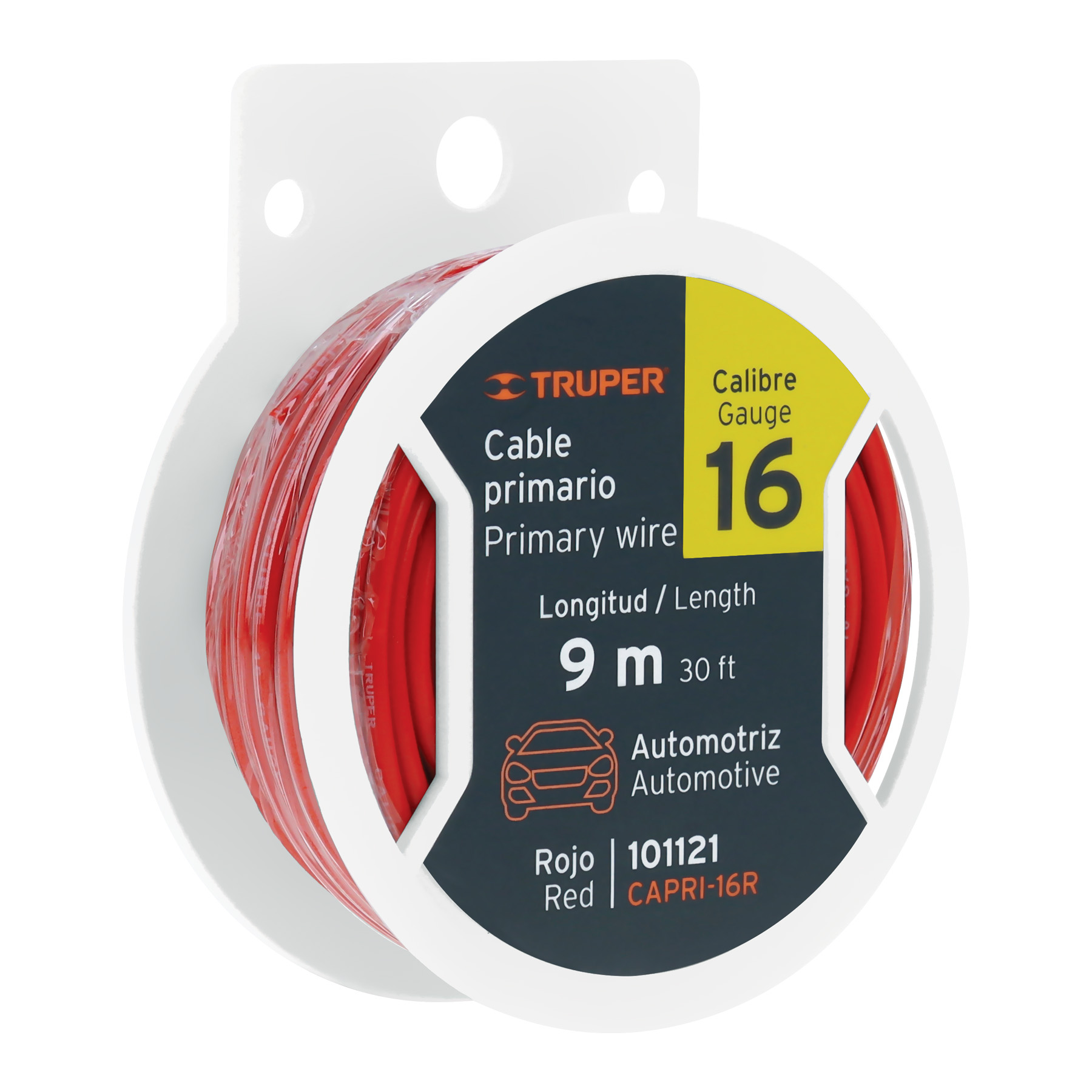Carrete de cable primario rojo calibre 16, 9 metros - 101121