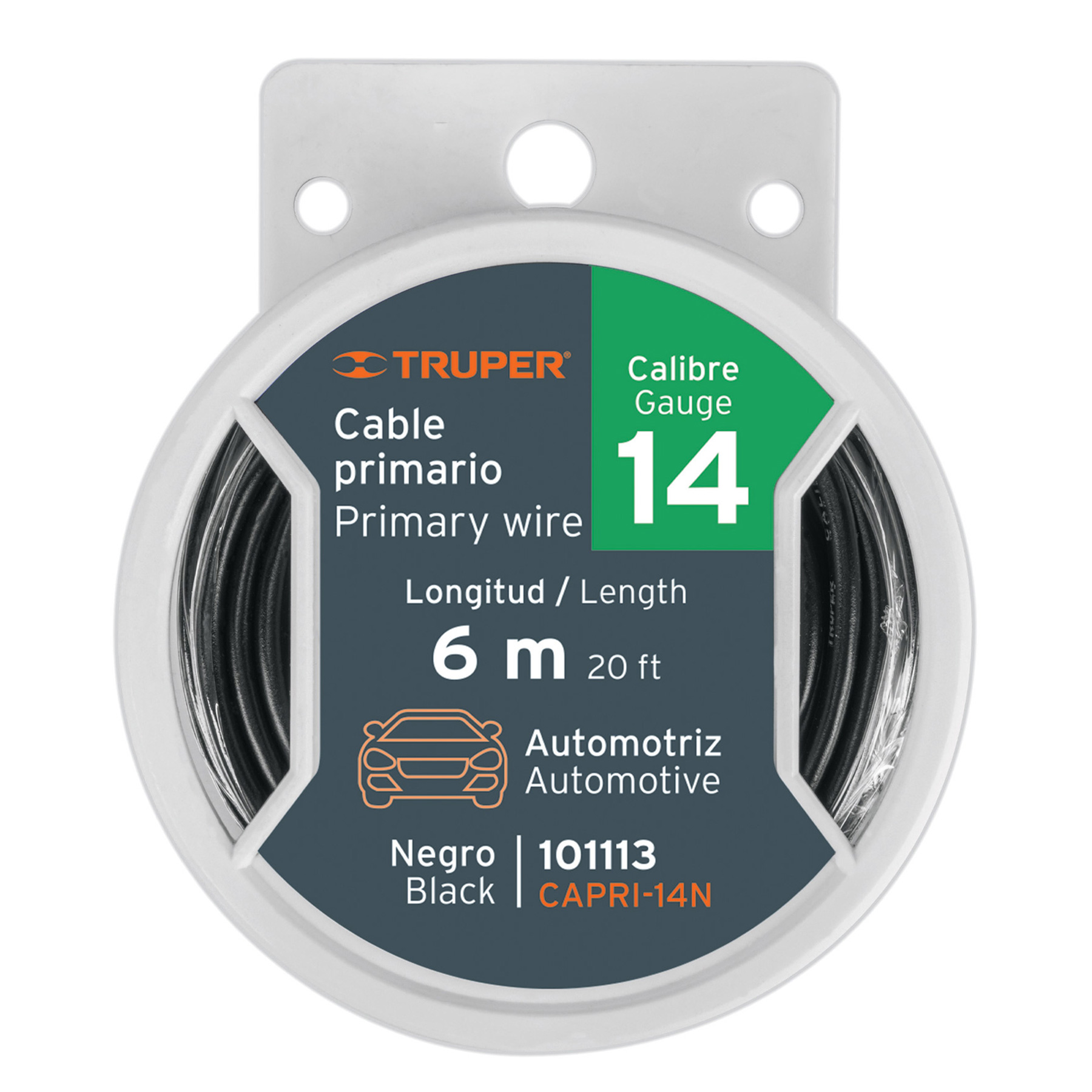 Carrete con 6 metros de cable primario negro calibre 14 - 101113