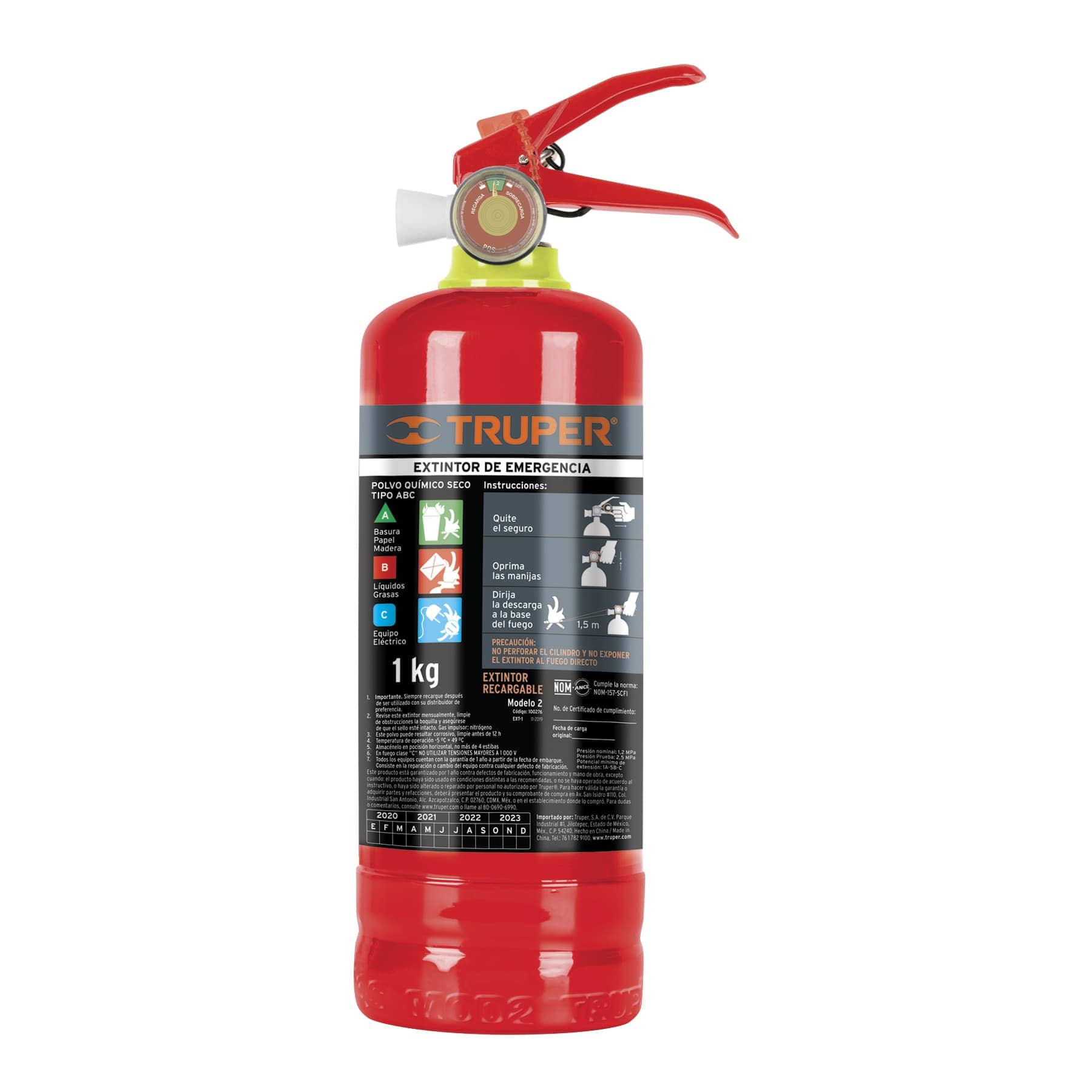 Extintor portátil recargable 1 kg, polvo tipo ABC - 100276