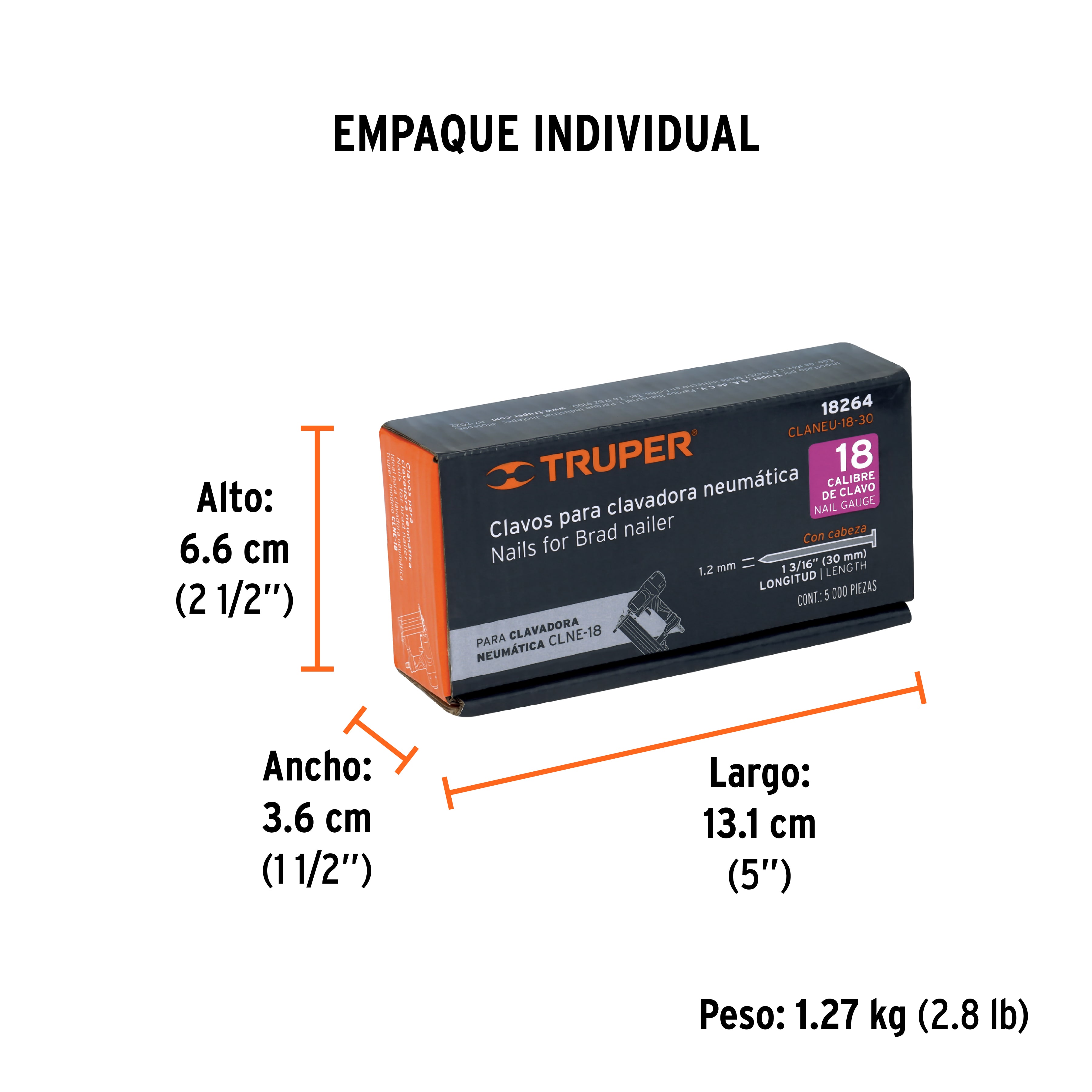 Caja con 5000 clavos calibre 18, 30 mm para CLNE-18 - 18264