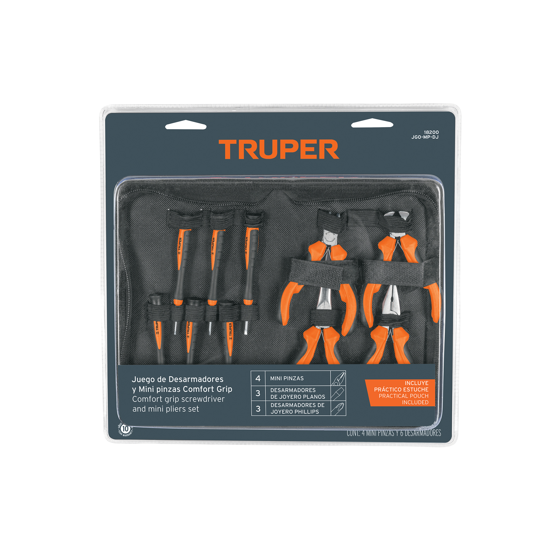 Juego de 6 desarmadores de joyero y 4 mini pinzas con agarre Comfort Grip - 18200