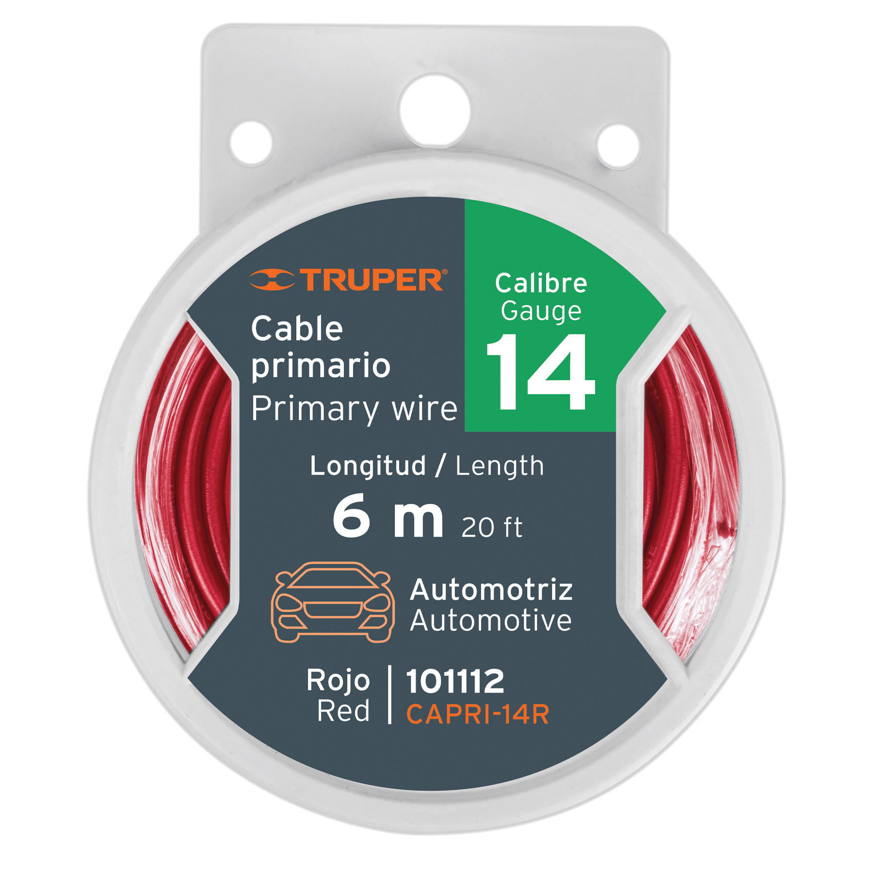 Carrete con 6 metros de cable primario rojo calibre 14 - 101112