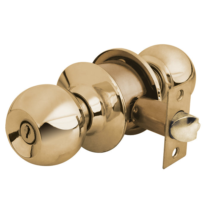 Cerradura de pomo tipo esfera para recámara, latón brillante, caja - 307122