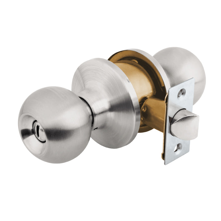Cerradura de pomo tipo esfera, cromo mate, para entrada (blister) - 307107