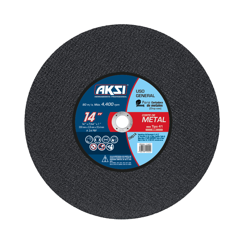 Disco para corte de metal de 14 pulgadas tipo 1, para sierra chop saw de uso general - 114651