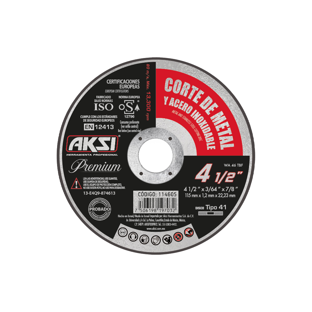 Disco para corte de metal línea premium 4 1/2 pulgadas x 1 mm, tipo 1 - 114605