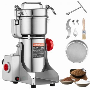Molino eléctrico para granos VEVOR 300g, 1500W de alta velocidad, pulverizador de acero inoxidable, tipo oscilante