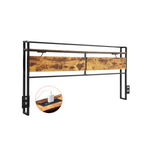 Cabecero de cama king size con estante de almacenamiento y puertos USB, ajustable en altura, color negro y café