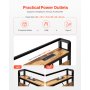 Cabecero de cama king size con estante de almacenamiento y puertos USB, ajustable en altura, color negro y café