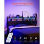 Cabecero para cama king size con estantes, estación de carga y luz LED ajustable, color negro