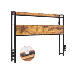 Cabecero para cama tamaño full, con 2 repisas de almacenamiento, estación de carga y luz LED, ajustable en altura, color café