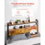Cabecero para cama tamaño full, con 2 repisas de almacenamiento, estación de carga y luz LED, ajustable en altura, color café