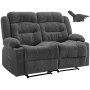 Sofá loveseat reclinable con masaje y calefacción, tapizado en pana gris, 2 asientos, incluye puertos USB y porta vasos