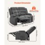 Sofá loveseat reclinable con masaje y calefacción, tapizado en pana gris, 2 asientos, incluye puertos USB y porta vasos