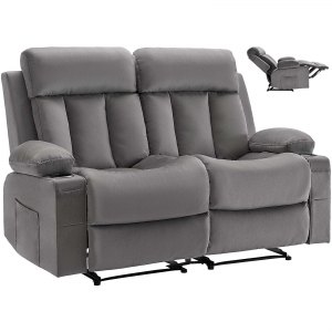 Sofá reclinable eléctrico loveseat con masaje y calefacción, puertos USB, gris
