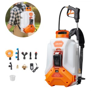 Aspersor de mochila eléctrico a batería, 4 galones, 2 varas y 8 boquillas, presión ajustable 0-90 PSI, 4 horas de duración