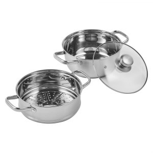 Olla vaporera de acero inoxidable con olla base de 3 cuartos y colador, juego de 2 piezas de 22 cm