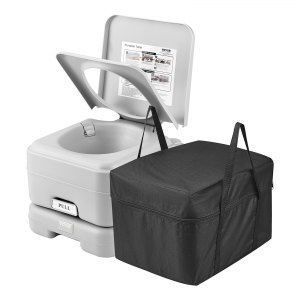 Inodoro portátil para camping con bolsa de transporte, tanque de desechos de 3.2 galones, descarga presurizada a botón