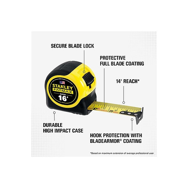 Stanley 33-716 FatMax Tape Rule With BladeArmor Coating 16 ft