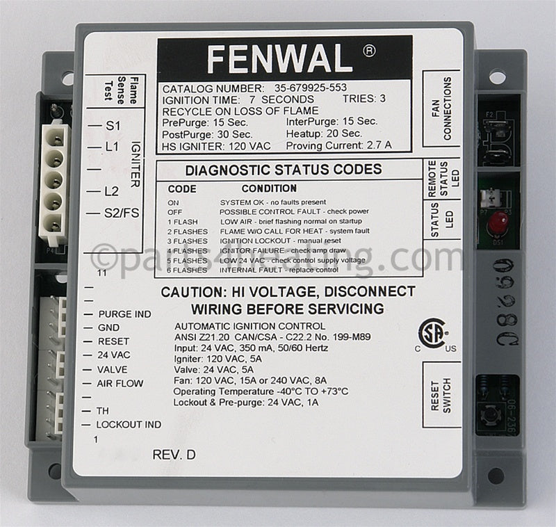 Teledyne Controls 35-679925-553 24vac Ignition Control Proven Hsi W/blower Relay