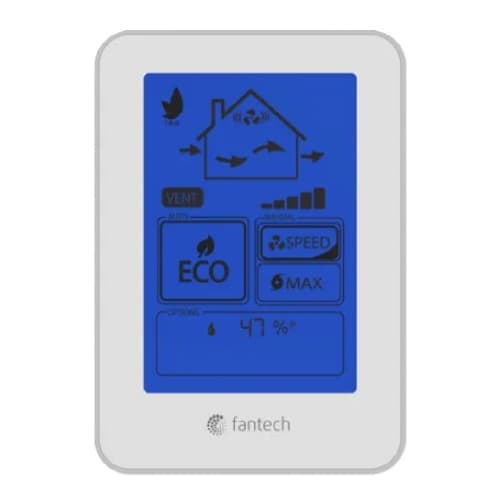 Fantech 414727 Eco-Touch Control Touch Screen Wall Control With Light Sensor Humidity Display Compatible With SHR/VHR (HRV) SER (ERV) And Flex Series Units